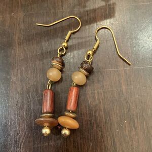 Natural wood bead dangle earring